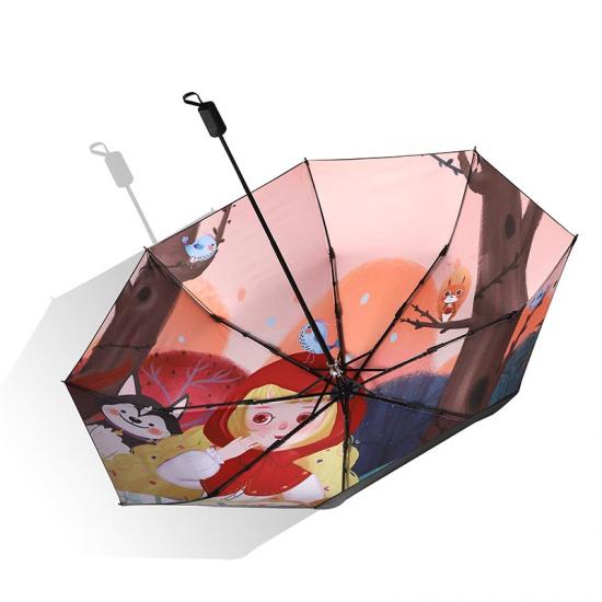 Patrón de dibujos animados Imprimir viaje UV Lluvia plegable paraguas