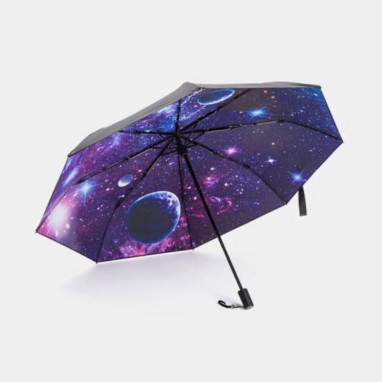 Paraguas de lluvia de sol plegable de viaje al aire libre con impresión de cielo estrellado