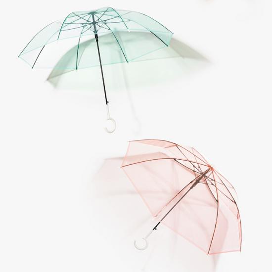 Paraguas transparente portátil de color sólido con mango largo