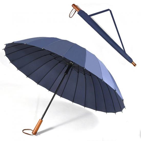 Paraguas de golf de gran tamaño de 24 varillas con mango de madera