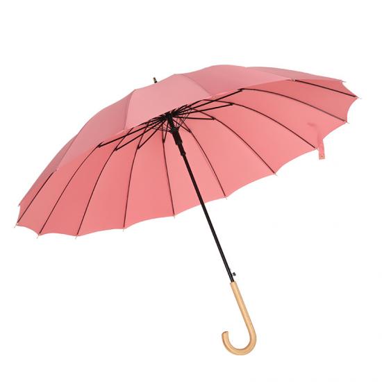 Paraguas de sol con mango de madera abierto automático de 16 costillas LOGOTIPO personalizado
